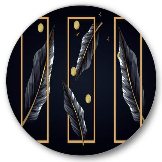 Designart - Black Tropical Leaves With Golden Rectangles
